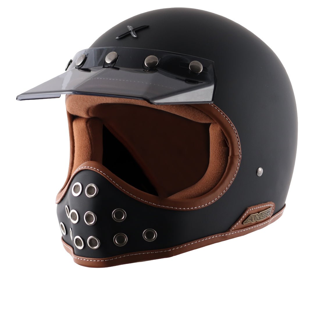 Motorcycle full face helmet retro style with peak visor Matte black