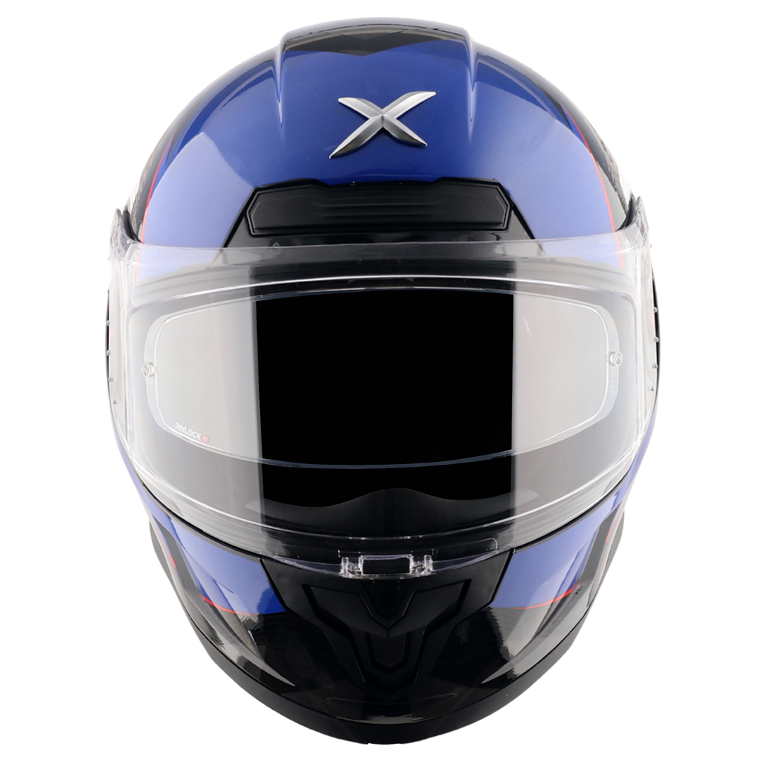 Motorcycle full face helmet gloss blue black grey geometric graphic, pinlock ready dot, sun-visor