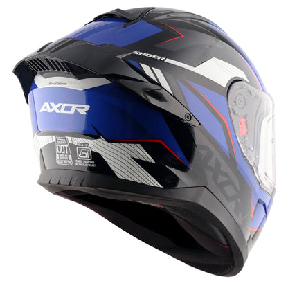 Motorcycle full face helmet gloss blue black grey geometric graphic, pinlock ready dot, sun-visor