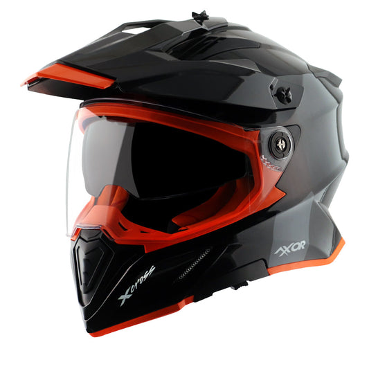 Motorcycle adventure / off-roading / motocross solid gloss black awith orange helmet pinlock, dual visor