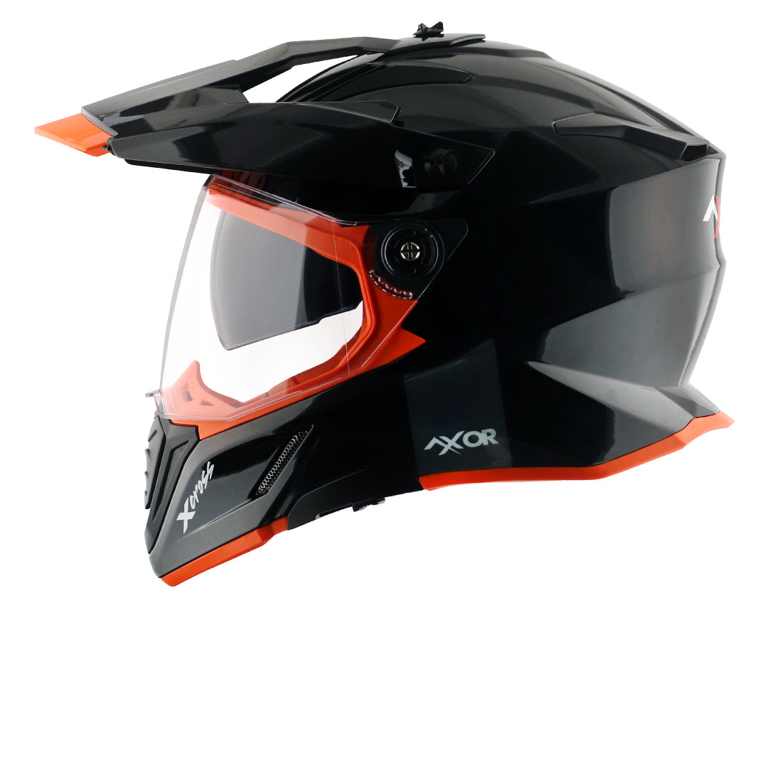 Motorcycle adventure / off-roading / motocross solid gloss black awith orange helmet pinlock, dual visor