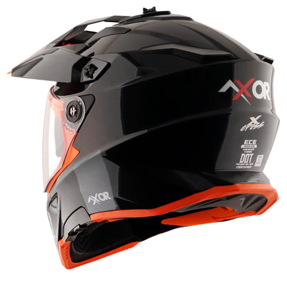 Motorcycle adventure / off-roading / motocross solid gloss black awith orange helmet pinlock, dual visor