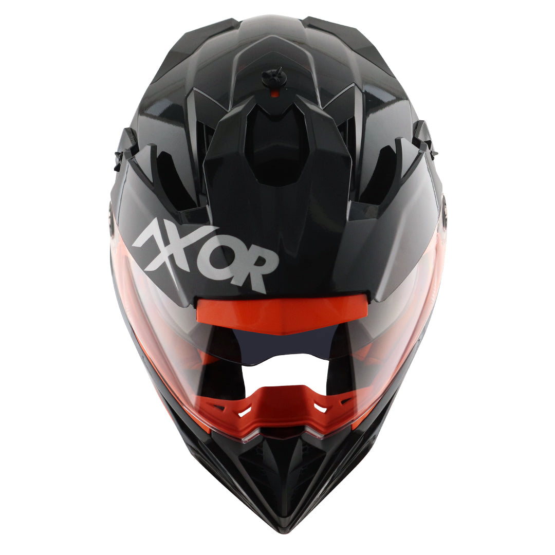 Motorcycle adventure / off-roading / motocross solid gloss black awith orange helmet pinlock, dual visor