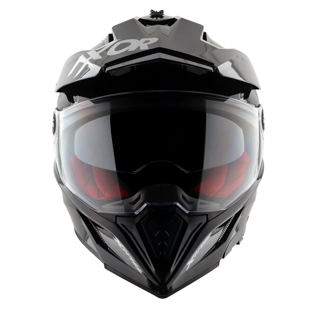 Motorcycle adventure / off-roading / motocross solid black helmet pinlock, dual visor