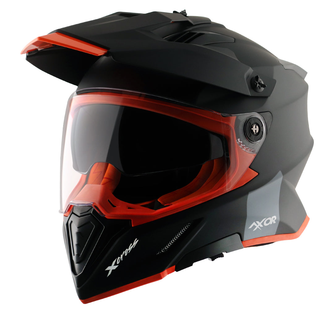 Motorcycle adventure / off-roading / motocross solid Matt black awith orange helmet pinlock, dual visor