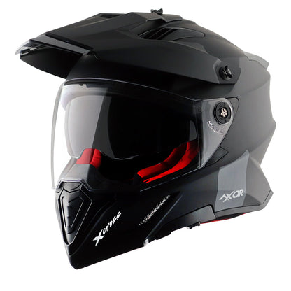 Motorcycle adventure / off-roading / motocross Matt solid black with red inner helmet pinlock, dual visor