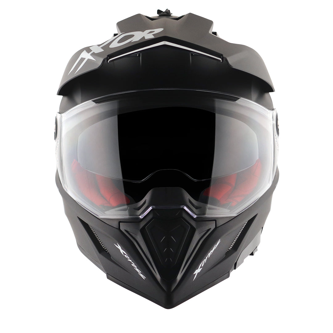 Motorcycle adventure / off-roading / motocross Matt solid black with red inner helmet pinlock, dual visorz