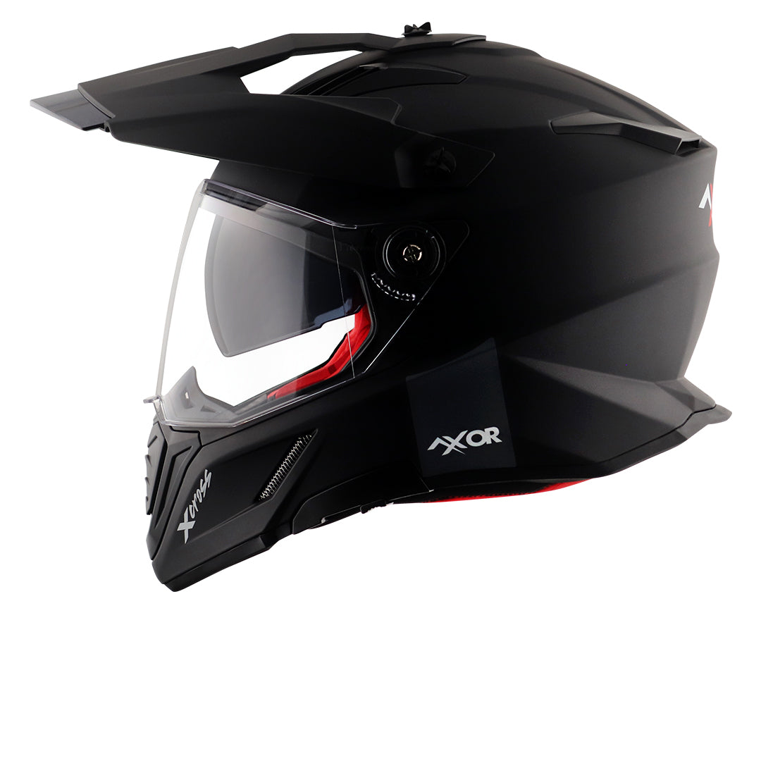 Motorcycle adventure / off-roading / motocross Matt solid black with red inner helmet pinlock, dual visor