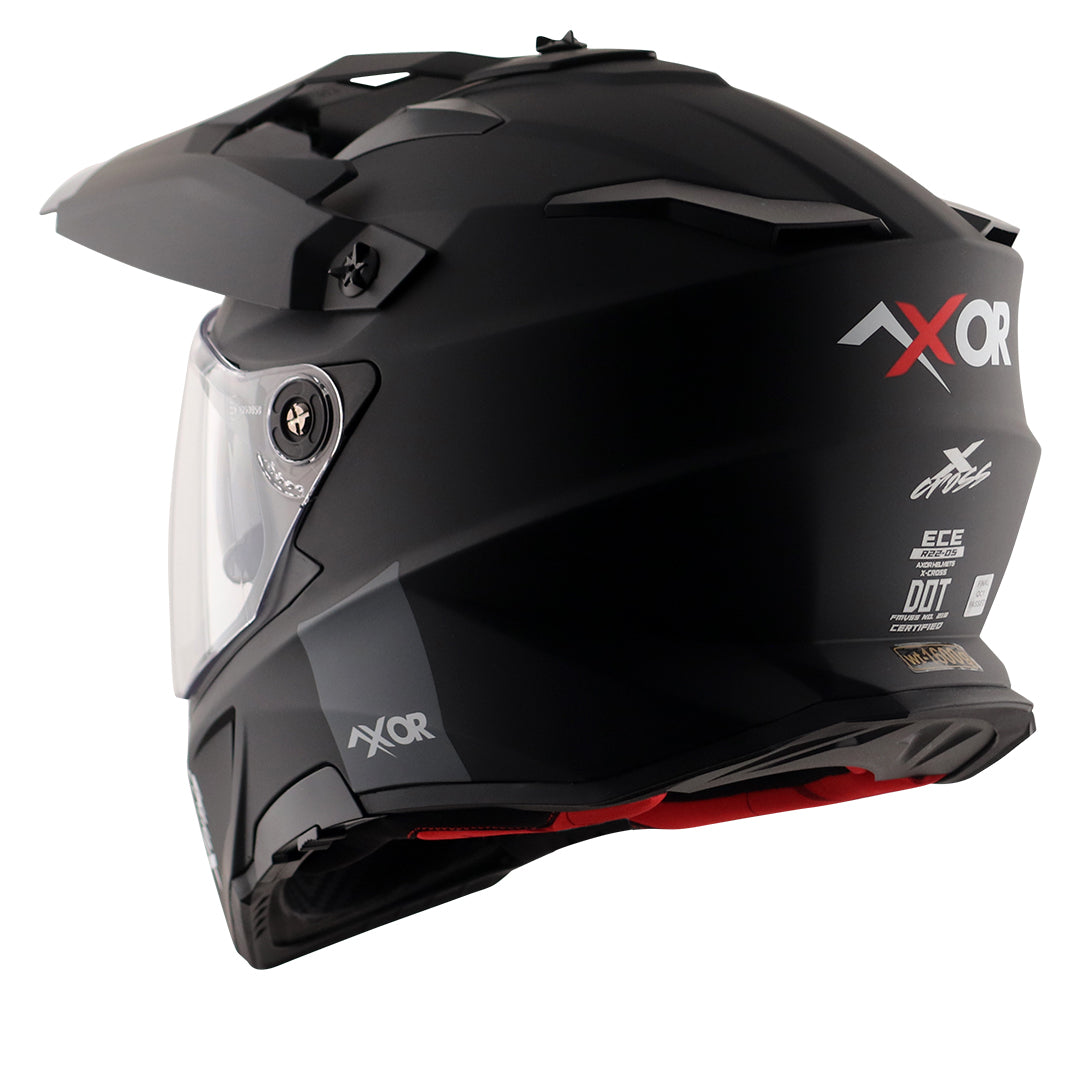 Motorcycle adventure / off-roading / motocross Matt solid black with red inner helmet pinlock, dual visor
