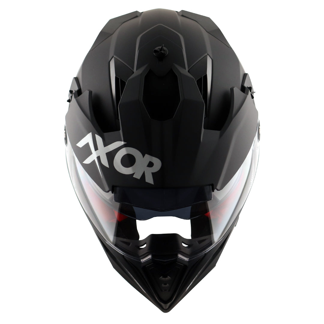 Motorcycle adventure / off-roading / motocross Matt solid black with red inner helmet pinlock, dual visor