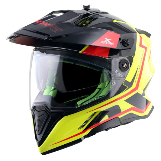 Motorcycle Full Face Off-road motocross helmet dual visor neon yellow black 