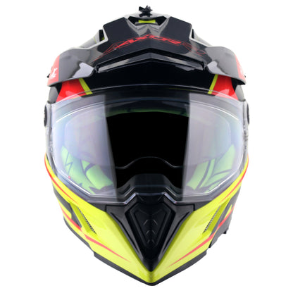 Motorcycle Full Face Off-road motocross helmet dual visor neon yellow black 