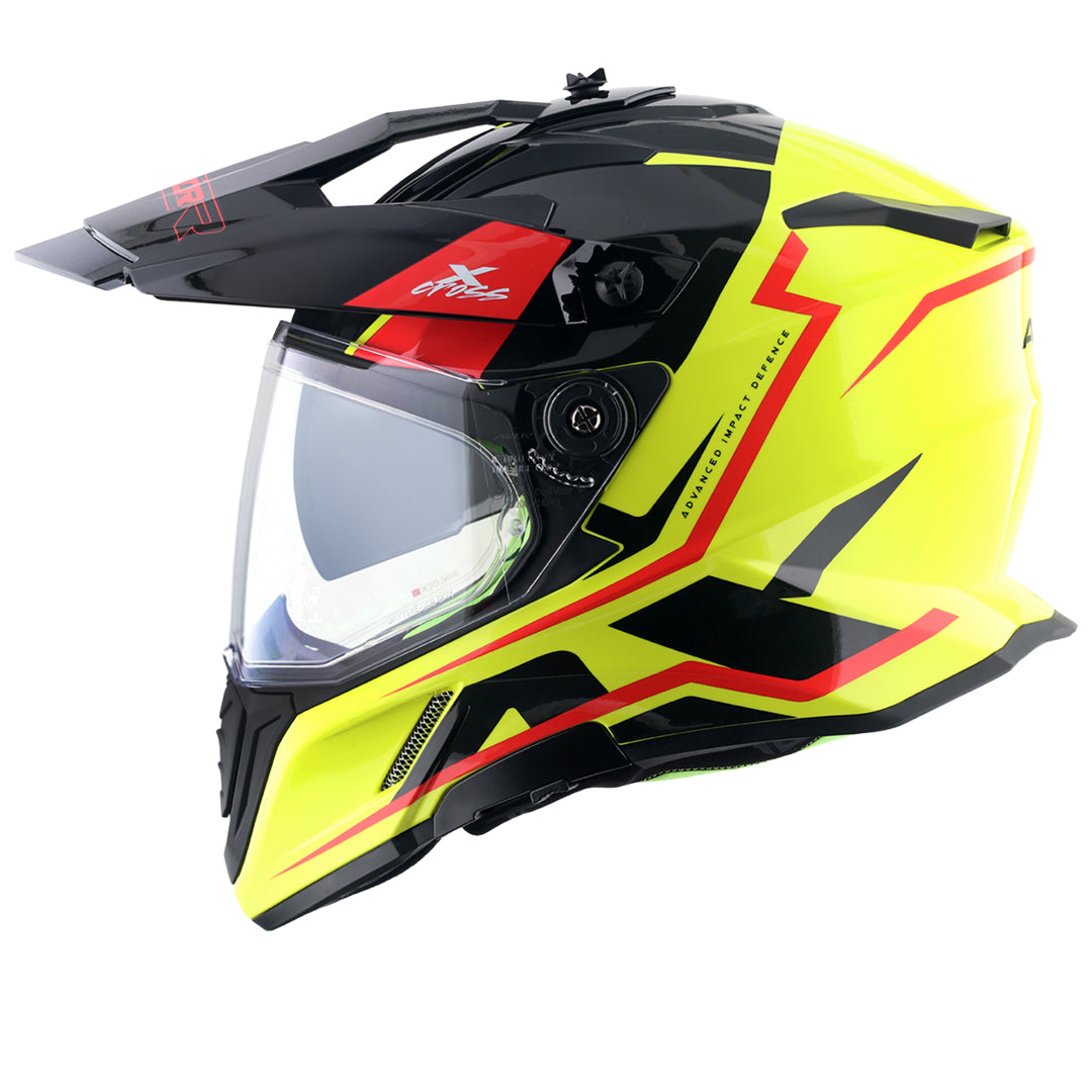 Motorcycle Full Face Off-road motocross helmet dual visor neon yellow black 
