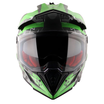 Motorcycle adv / motocross helmet grey green dual visor removable peak pinlock 70