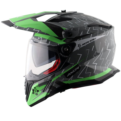 Motorcycle adv / motocross helmet grey green dual visor removable peak pinlock 70