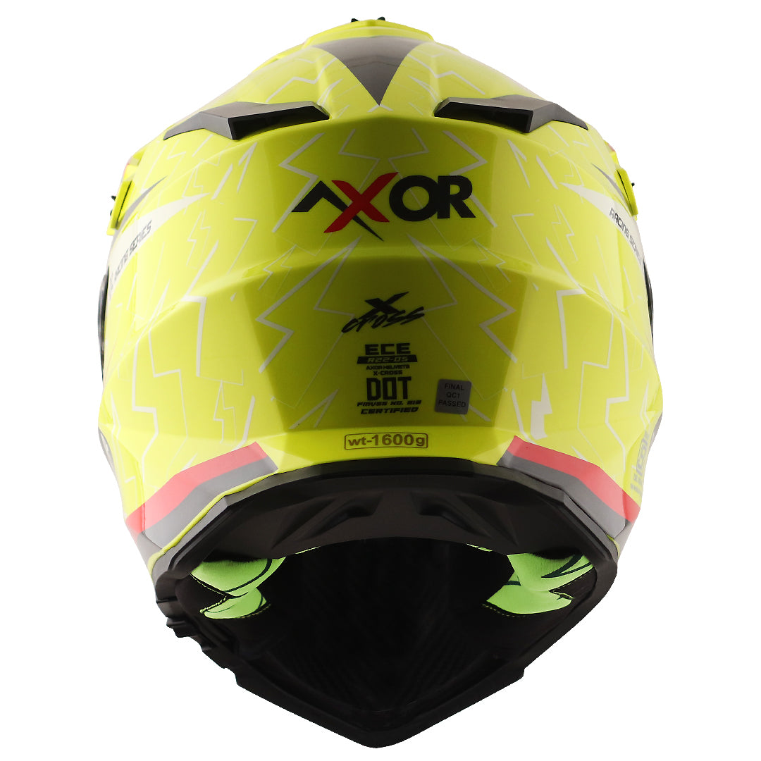 Motorcycle adv / motocross helmet neon yellow red dual visor removable peak pinlock 70