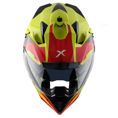 Motorcycle adv / motocross helmet neon yellow red dual visor removable peak pinlock 70
