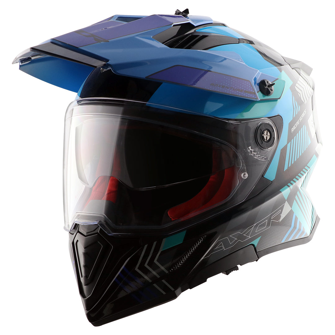Motorcycle ADV/Off road helmet with peak black with blue sun-visor