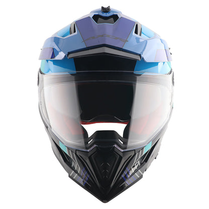 Motorcycle ADV/Off road helmet with peak black with blue sun-visor