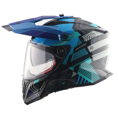 Motorcycle ADV/Off road helmet with peak black with blue sun-visor
