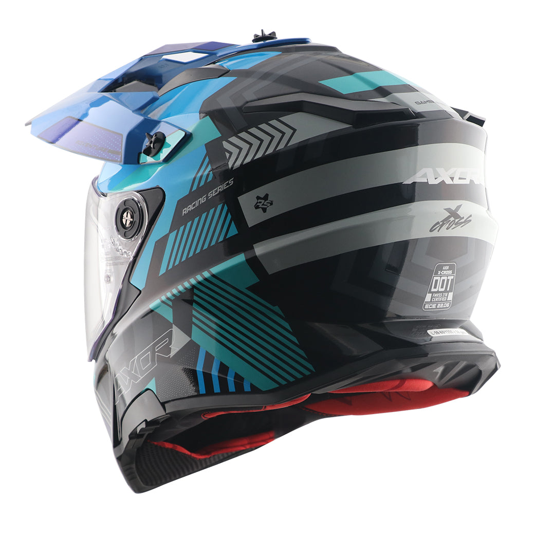 Motorcycle ADV/Off road helmet with peak black with blue sun-visor