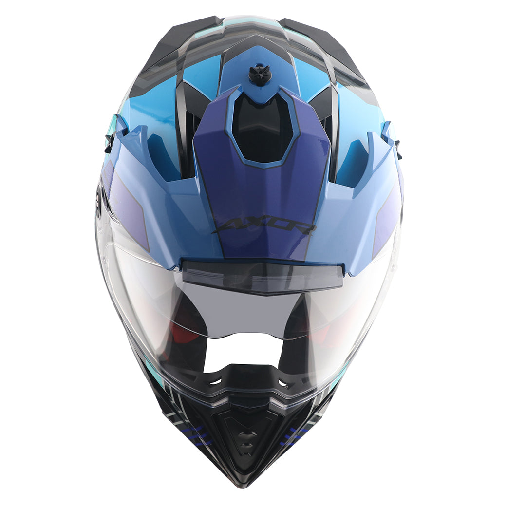 Motorcycle ADV/Off road helmet with peak black with blue sun-visor
