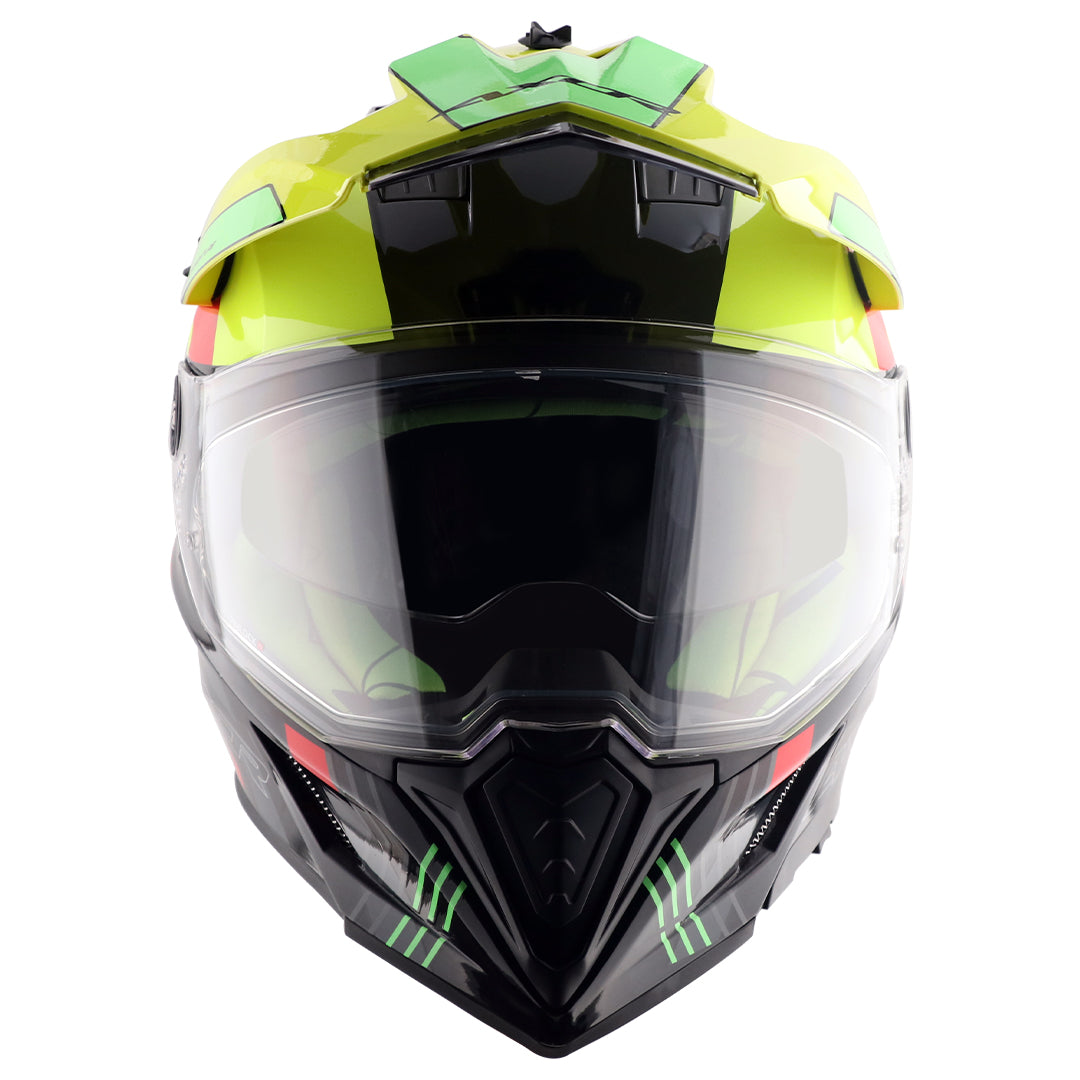 Motorcycle ADV/Off road helmet with peak black neon yellow sun-visor