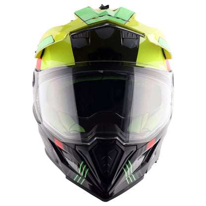 Motorcycle ADV/Off road helmet with peak black neon yellow sun-visor