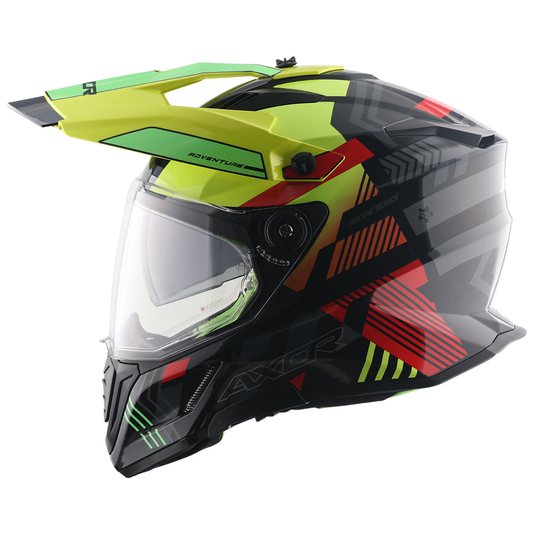 Motorcycle ADV/Off road helmet with peak black neon yellow sun-visor
