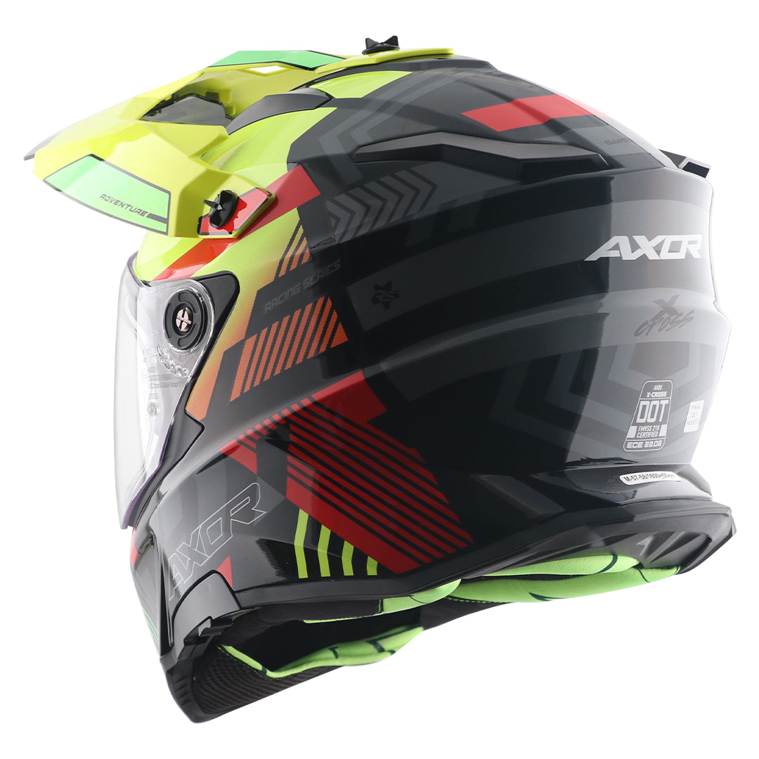 Motorcycle ADV/Off road helmet with peak black neon yellow sun-visor