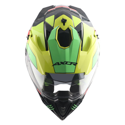Motorcycle ADV/Off road helmet with peak black neon yellow sun-visor