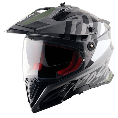 Motorcycle adv / off-roading helmet grey black with dual visor removable peak