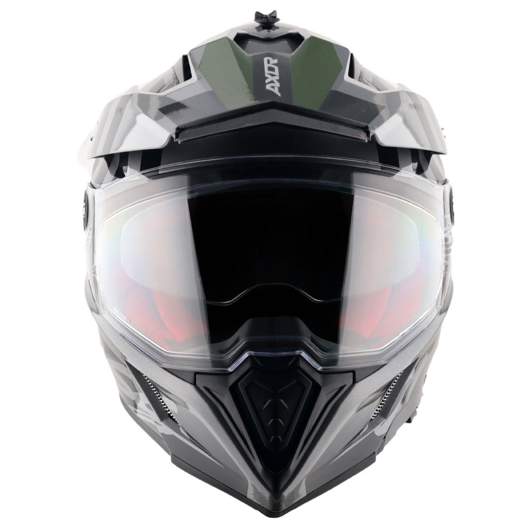 Motorcycle adv / off-roading helmet grey black with dual visor removable peak