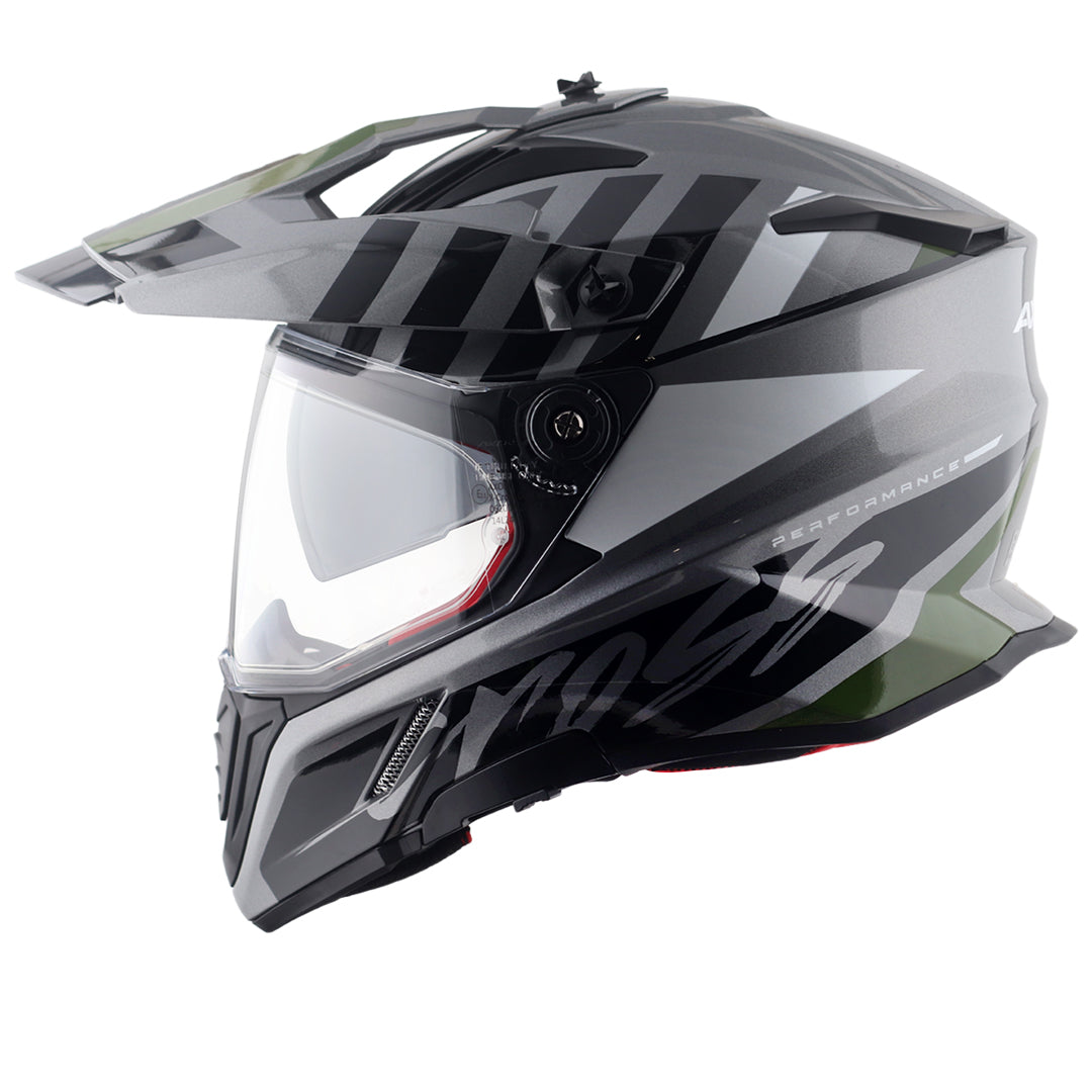 Motorcycle adv / off-roading helmet grey black with dual visor removable peak