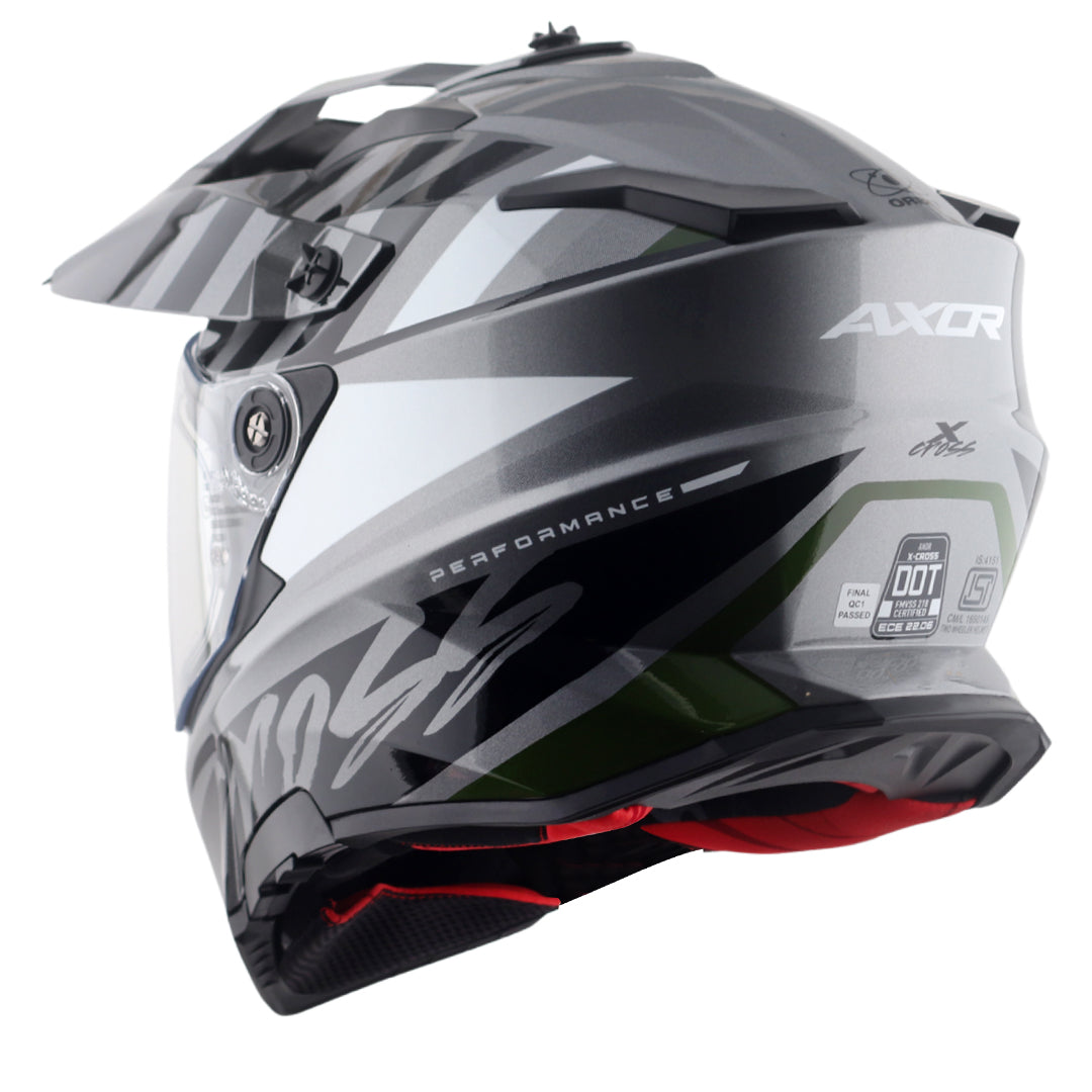 Motorcycle adv / off-roading helmet grey black with dual visor removable peak