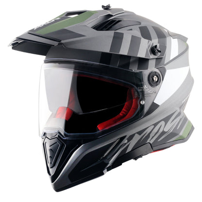Motorcycle adv / off-roading helmet matt grey black with dual visor removable peak