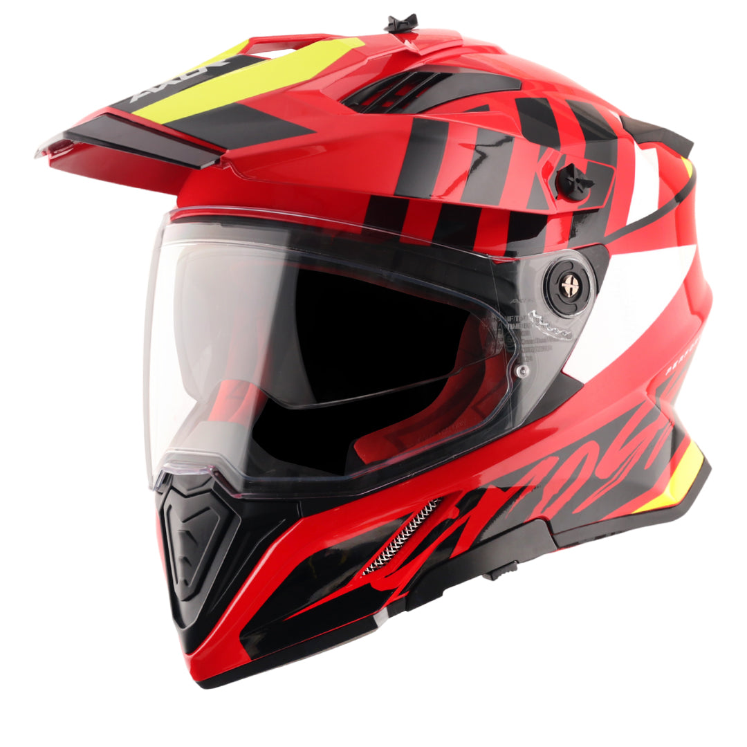 Motorcycle adv / off-roading helmet red black with dual visor removable peak