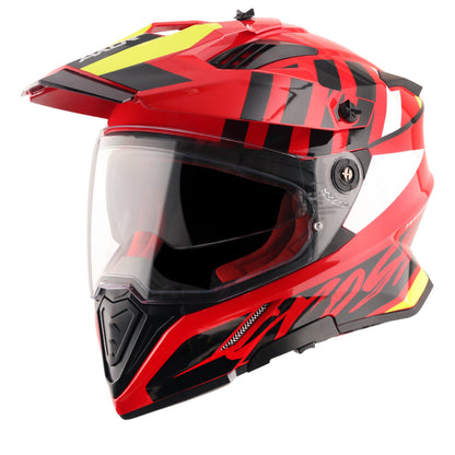 Motorcycle adv / off-roading helmet red black with dual visor removable peak