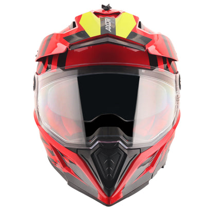 Motorcycle adv / off-roading helmet red black with dual visor removable peak