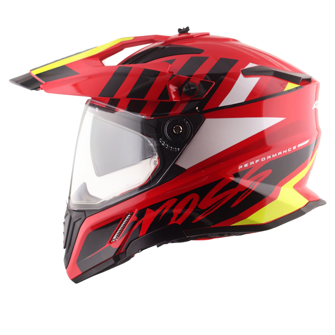 Motorcycle adv / off-roading helmet red black with dual visor removable peak
