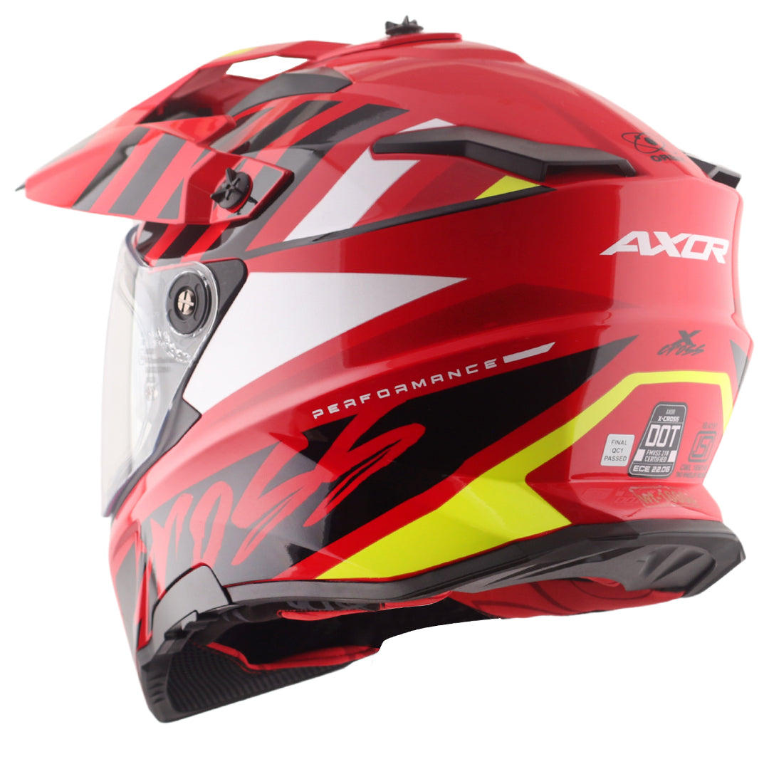 Motorcycle adv / off-roading helmet red black with dual visor removable peak