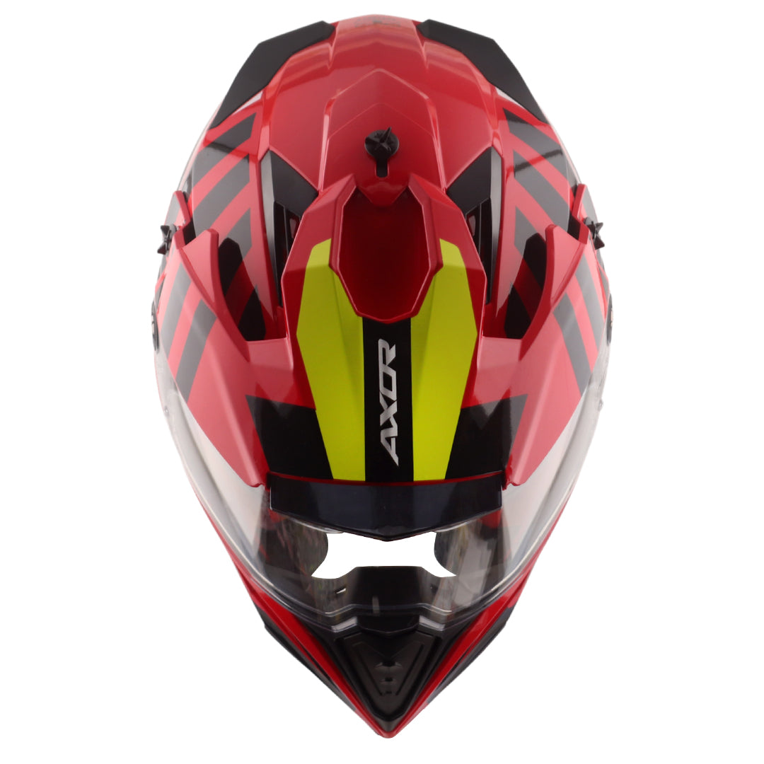 Motorcycle adv / off-roading helmet red black with dual visor removable peak