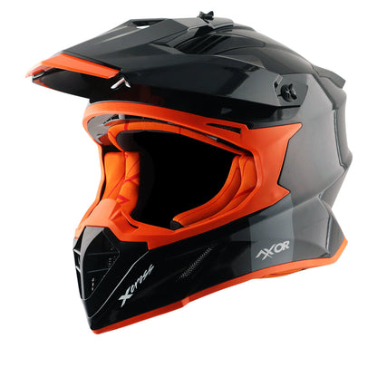 Motorcycle motocross / ADV Helmet gloss black orange Off roading removable peak 