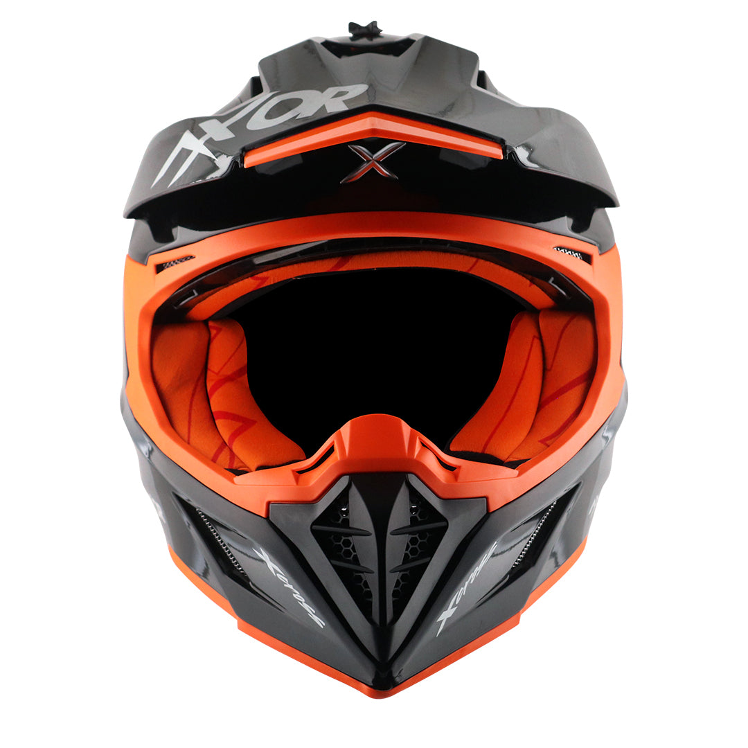 Motorcycle motocross / ADV Helmet gloss black orange Off roading removable peak 