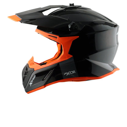 Motorcycle motocross / ADV Helmet gloss black orange Off roading removable peak 