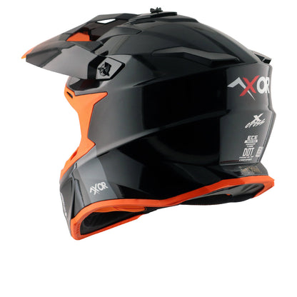 Motorcycle motocross / ADV Helmet gloss black orange Off roading removable peak 