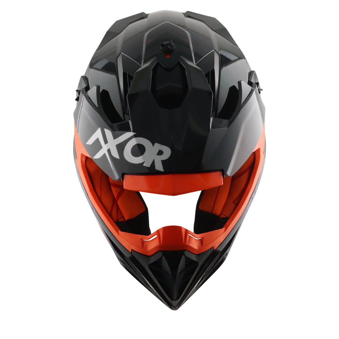 Motorcycle motocross / ADV Helmet gloss black orange Off roading removable peak 