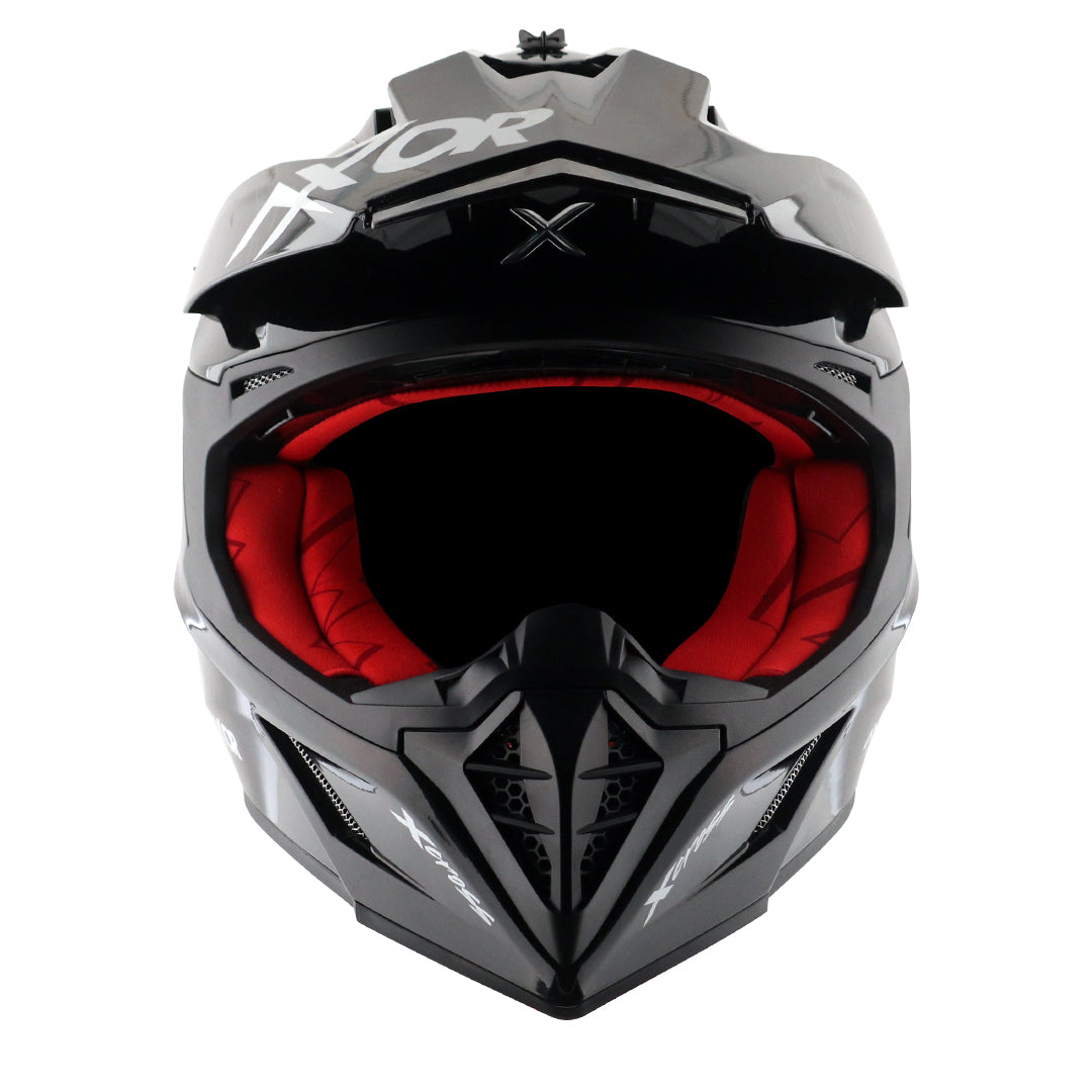 Motorcycle motocross / ADV Helmet glossy black red Off roading removable peak 