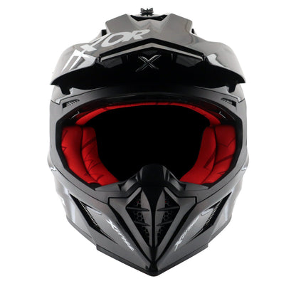 Motorcycle motocross / ADV Helmet glossy black red Off roading removable peak 