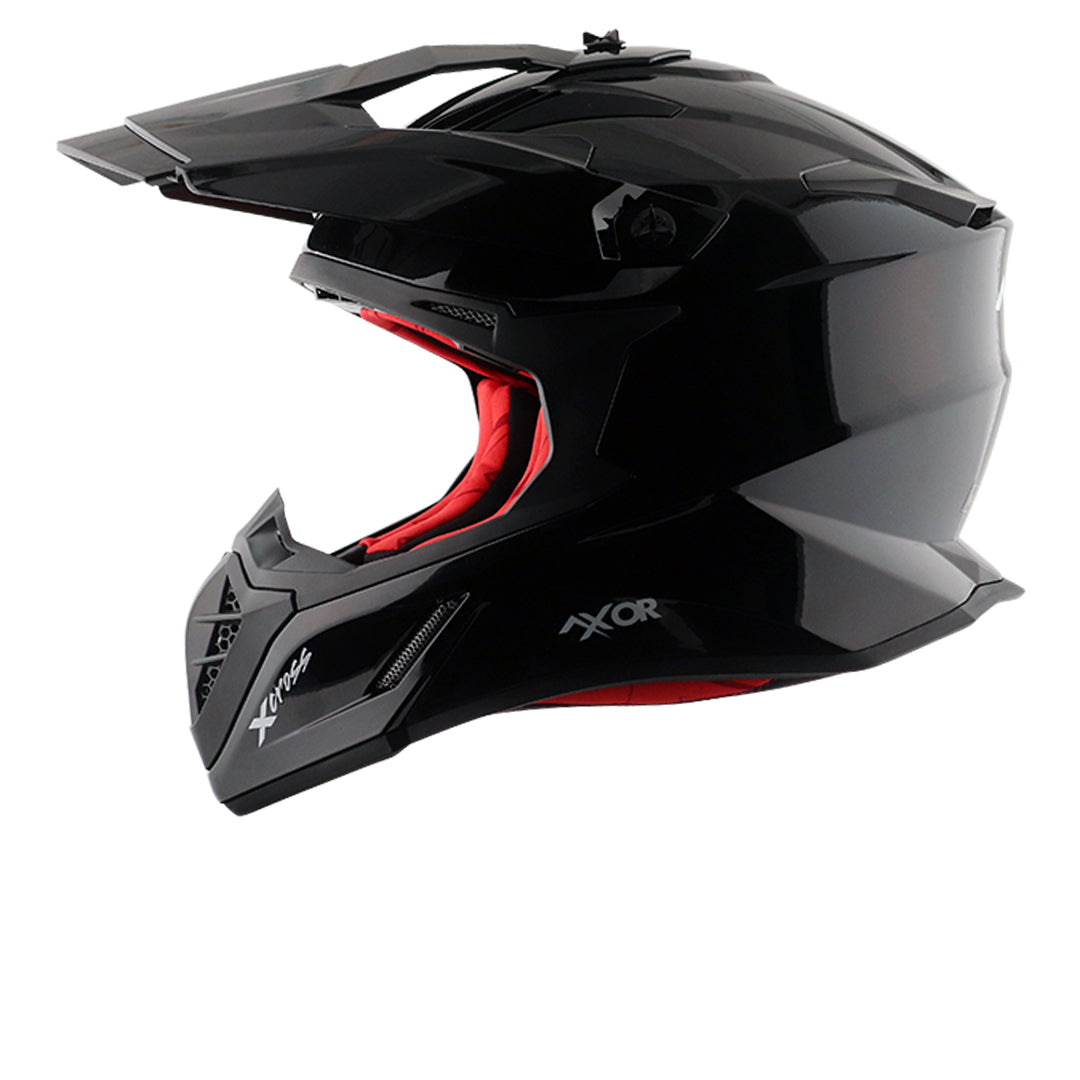 Motorcycle motocross / ADV Helmet glossy black red Off roading removable peak 